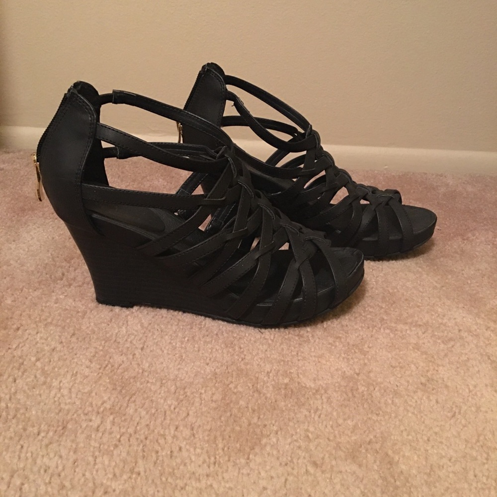 Black wedge sandals